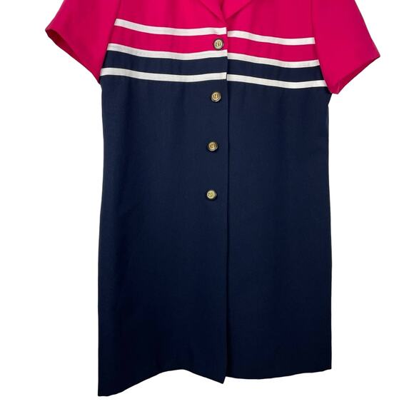Vintage | Navy Blue Pink Button Down Dress Nautical Design - Picture 6 of 6